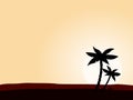 Desert sunrise background with black palm tree