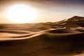 Desert sunrise. Large sand dunes of Erg Chebbi in Morocco