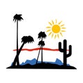 desert sunrise sunset palm silhouette cactus vector illustration Royalty Free Stock Photo