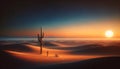 Desert Sunset with Cactus Silhouette Royalty Free Stock Photo