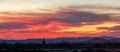 A desert sunset panorama with a saguaro cactus silhouetted against the evening sky in the Sonoran Royalty Free Stock Photo