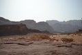 Desert tour through sand dunes of Wadi Rum wilderness, Jordan, Middle East, hiking, climbing, driving Royalty Free Stock Photo