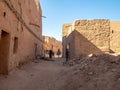 Desert town of Mhamid, Morocco village with nature sand dunes and old muslim mosque in north Africa, old narrow streets,