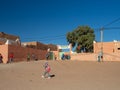 Desert town of Mhamid, Morocco village with nature sand dunes and old muslim mosque in north Africa, old narrow streets,