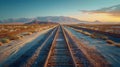 Desert Tracks to Infinity under Warm Skies. Concept Desert Landscapes, Endless Horizons, Warm Royalty Free Stock Photo