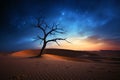 desert tree sunrset, AI generated Royalty Free Stock Photo