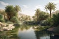 Desert tropical oasis digital art. Generate ai