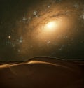 Desert under the starry cosmic night sky