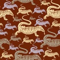 Desert Varan colourful seamless pattern on beige background