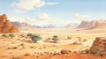 Watercolor Illustration Of Delicately Rendered Desert Scenery