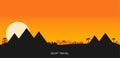 Desert View Egypt Pyramids Sunset Flat Vector Illustration Royalty Free Stock Photo