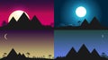 Desert View Egypt Pyramids Sunset Flat Vector Illustration set Royalty Free Stock Photo