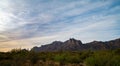 Desert view of mountain in early evening near sunset in Arizona