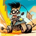 Desert wars and car battles in a hand-drawn style. Mad max, fury road, art