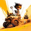 Desert wars and car battles in a hand-drawn style. Mad max, fury road, art Royalty Free Stock Photo