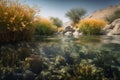 desert waterscape with colorful fish and underwater plants