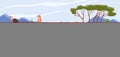 Desert wild animals and birds on sandy dunes with cactus landscape, cartoon camel, fennec, cobra, scorpion and vulture