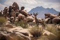 desert wildlife, surrounded by towering buttes and stone formations