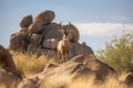 desert wildlife, surrounded by towering buttes and stone formations