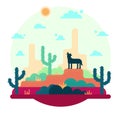 Desert, wolf, cactus - Vector cartoon Illustration in flat stile Royalty Free Stock Photo