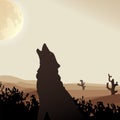 Desert wolf howls at the Moon