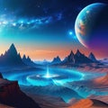 deserted abstract colorful alien Alien planets during beautiful landscape on