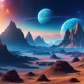 deserted abstract colorful alien Alien planets during beautiful landscape on