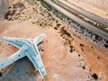 Deserted airplane in the in the Umm Al Quwain desert in the emirate of the United Arab Emirates