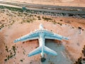 Deserted airplane in the in the Umm Al Quwain desert in the emirate of the United Arab Emirates