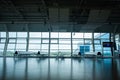 Deserted airport terminal. Rows of empty seats in the waiting room Royalty Free Stock Photo