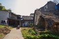 Deserted ancient adobe farmhouses in sunny winter