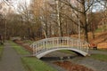 Deserted autumn Park. Empty benches and fallen leaves. Royalty Free Stock Photo