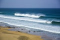 Deserted beach with big waves Royalty Free Stock Photo