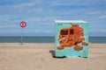 Beach cabins decorated with artwork cabinart in Koksijde, Belgium