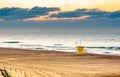 Deserted beach with hut, sunset Royalty Free Stock Photo