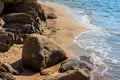 Deserted beaches with rocks and yellow sand.beautiful sea.Sardinia Royalty Free Stock Photo