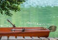 Deserted boat on lake