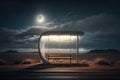 a deserted bus stop, with only the moonlight shining through the clouds