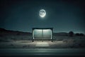 a deserted bus stop at night, with only the moon shining overhead