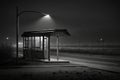 a deserted bus stop, with no sign of life in sight, at night