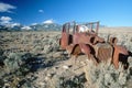 A deserted car with a cow skeleton driving in the Great Basin National Park, Nevada Royalty Free Stock Photo