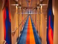 A deserted corridor providing access to passenger cabins aboard a Stena Line ferry