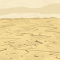 Deserted drought cracks in the ground. Wasteland view. Changing of the climate. Vector color illustration.