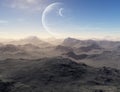 Deserted earth with planets in background