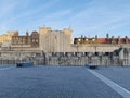 Deserted England streets with The Tower of London historic castle usually visited by tourists