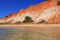 Deserted golden sandy beach in Olhos de Agua, Albufeira, Algarve, Portugal. Royalty Free Stock Photo