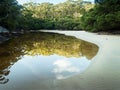 Deserted island river inlet, windless morning