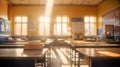 Deserted learning space in an academic setting, concepts schools. Generative AI