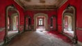 A deserted mansion\'s grand hall filled with antique mirrors