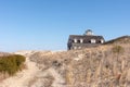 Deserted Oregon Inlet Life Saving Station at top of foot path, Outer Banks, North Carolina. No people.